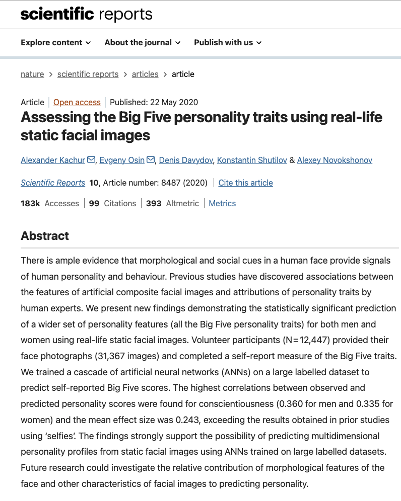 Assessing the Big Five personality traits using real-life static facial images