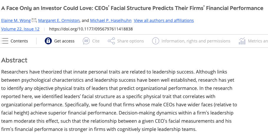 A Face Only an Investor Could Love: CEOs' Facial Structure Predicts Their Firms' Financial Performance